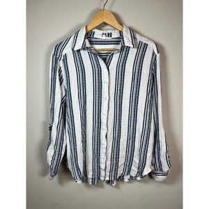 Jane & Delancy Womens Striped Linen Blend Costal Core Button Up Shirt Size S
